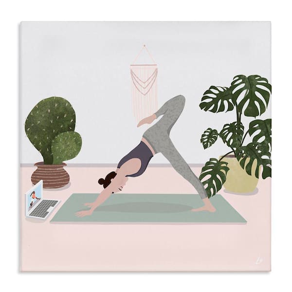 Stupell Industries Yoga Stretches with Plants by Lydia Orange Unframed Nature Graphic Art Print 30 in. x 30 in.