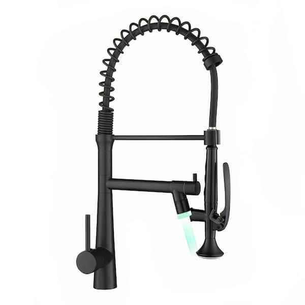 Fapully Single-Handle Pull-Down Sprayer Kitchen Faucet with LED Light in Matte Black