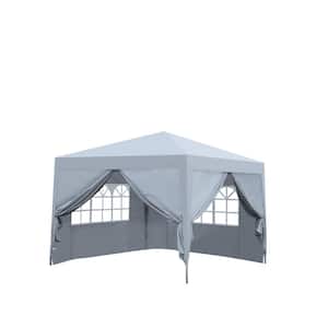 10 ft. x 10 ft. White Pop-Up Canopy Square Party/Event Tent Gazebo with 4-Pieces Weight Sandbag and Windows
