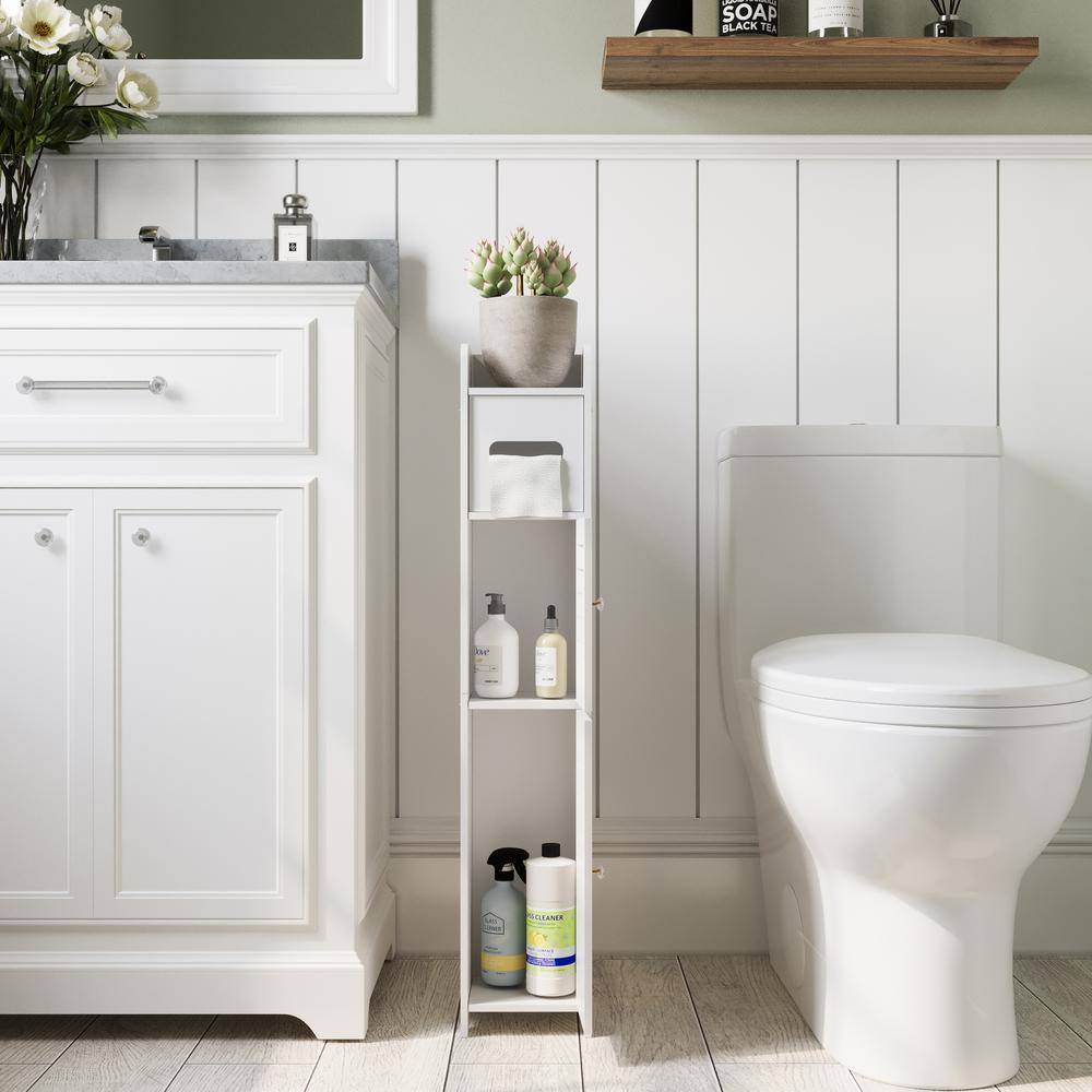 White PVC Bathroom Storage Cabinet with Toilet Paper Holder