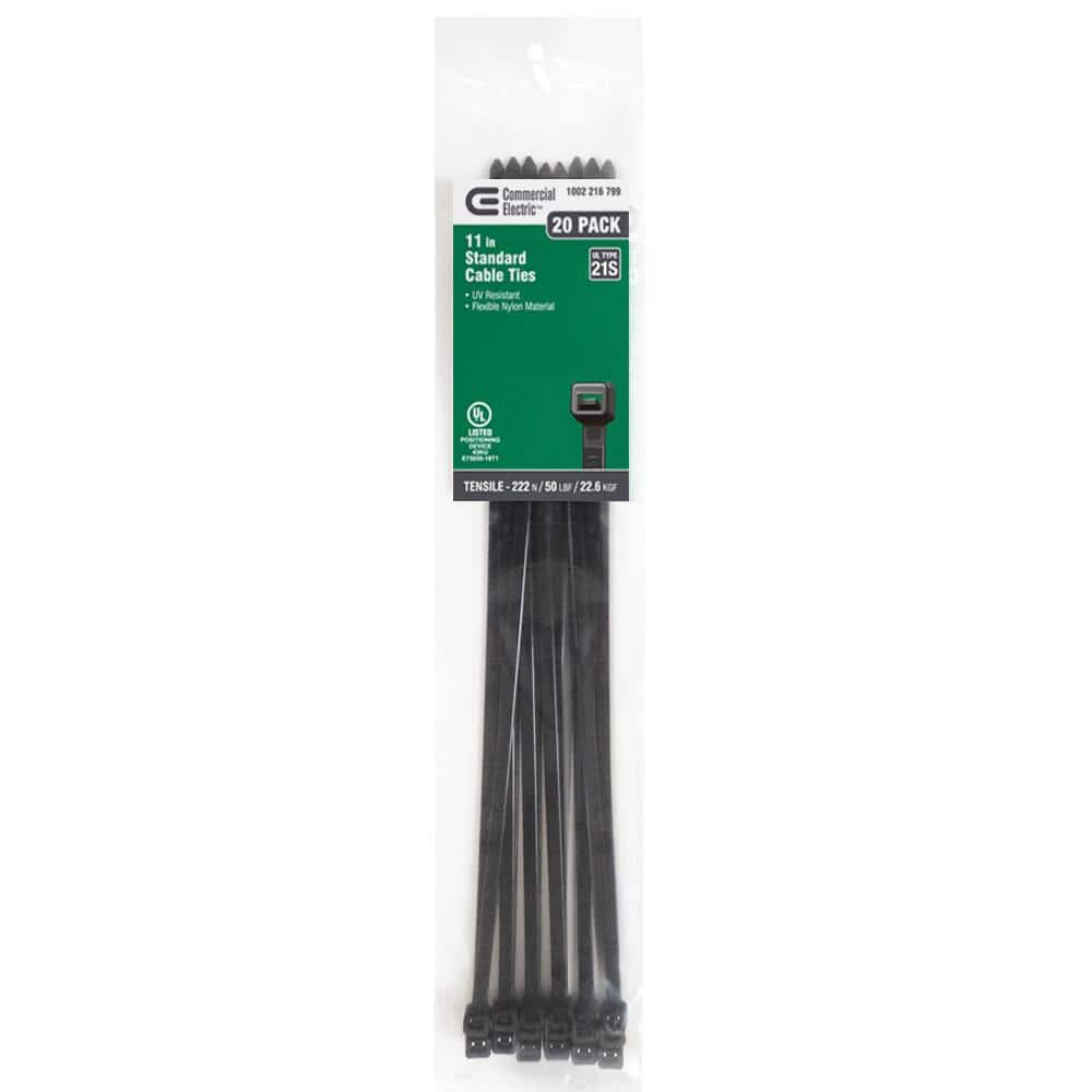 Commercial Electric 11 in. UV Cable Tie, Black (20-Pack) GT-280STB