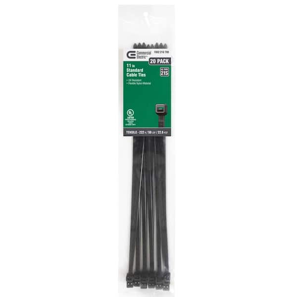 Commercial Electric 11 in. UV Cable Tie, Black (20-Pack)