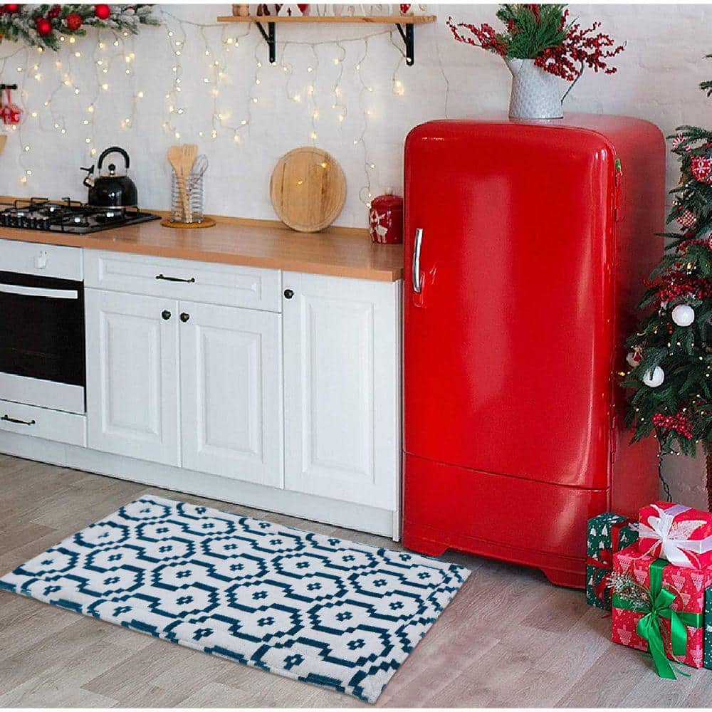 Teal Polyester Anti-Fatigue Kitchen Mat with Cotton Canvas Backing