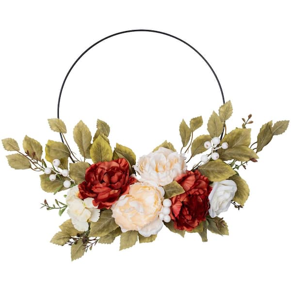 22 in. Orange Unlit Floral Fall Foliage Twig Artificial Harvest Wreath