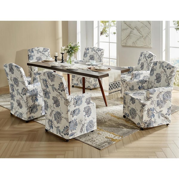 Adelina Jacobean Traditional Roll Arm Dining Chair with Hooded Caster Wheels Set of 6