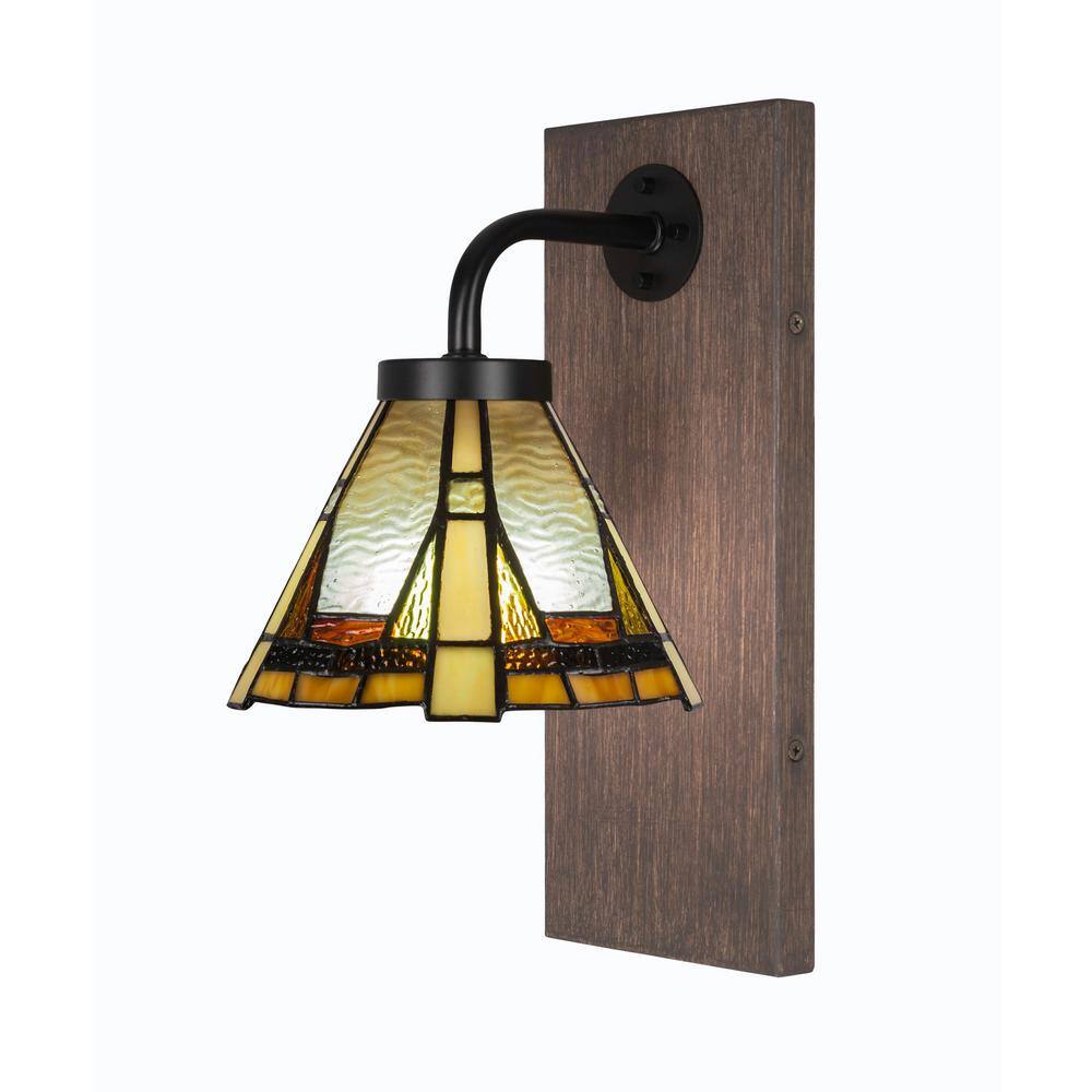 Image showcasing Kirby 1-Light Matte Black and Painted Distressed Wood-look Metal Wall ...