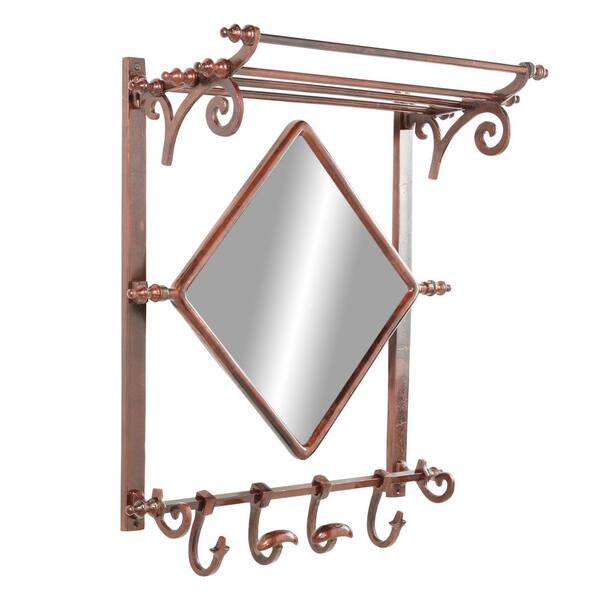 Litton Lane 25 In X 28 Copper Bathroom Decorative Wall Shelf With Hookirror 29258 The Home Depot - Copper Wall Mirror With Shelf