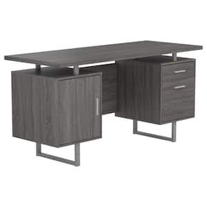 Lawtey 60 in. Rectangular Weathered Grey 2-Drawer Floating Desk with Shelf