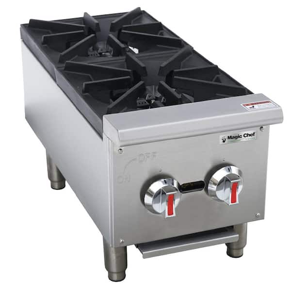 Magic Chef 12 in. Commercial 2-Burner Countertop Hotplate in Stainless Steel