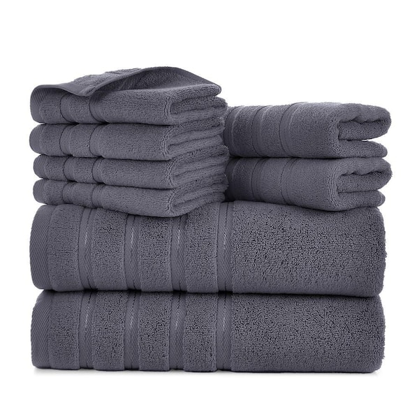 Hotel Collection 8 Piece Grey Cotton Bath Towel Set-Soft & Absorbent Bathroom Towels