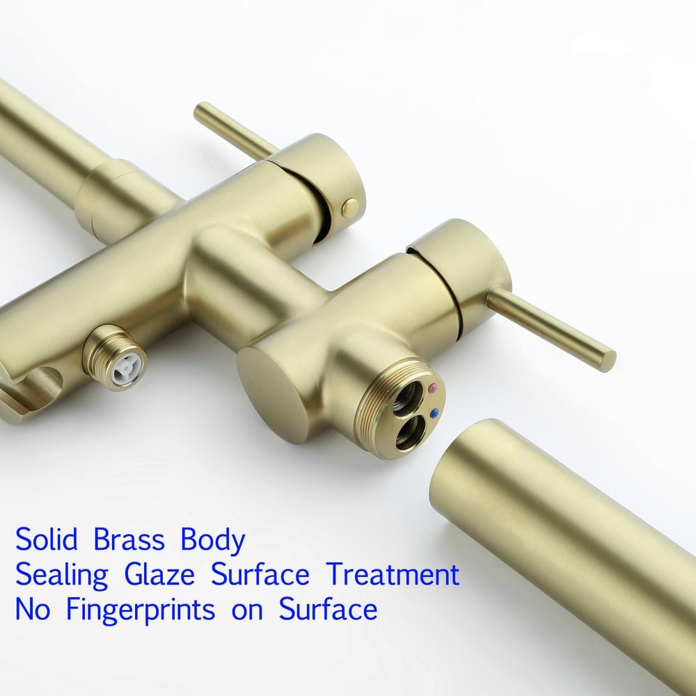 Brushed Gold Double Handle Floor Mount Tub Filler