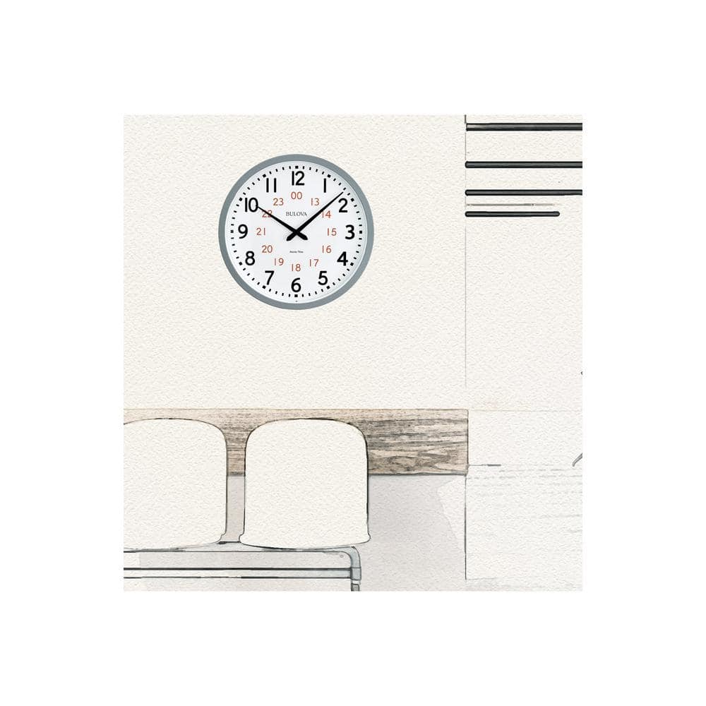 Atomic Time 1 15.5 in. wall clock with gray molded case, 24 hour dial, atom
