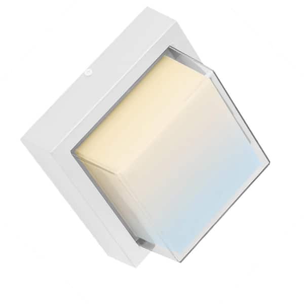 Sunlite White LED Outdoor Square Modern Selectable CCT 3000K 4000K 5000K Hardwired Wall Lantern Light Sconce w/ No Bulbs Needed