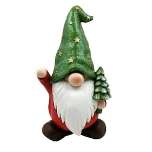 20 in. Tall Christmas Gnome Holding Small Tree with Green Star Hat