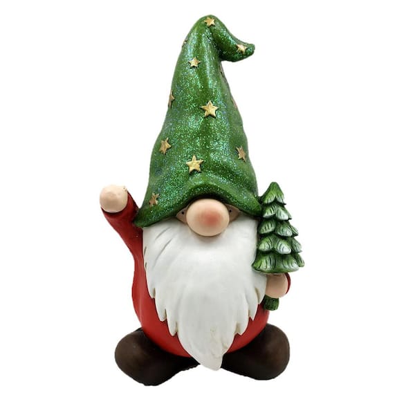 Zaer Ltd. International 20 in. Tall Christmas Gnome Holding Small Tree with Green Star Hat