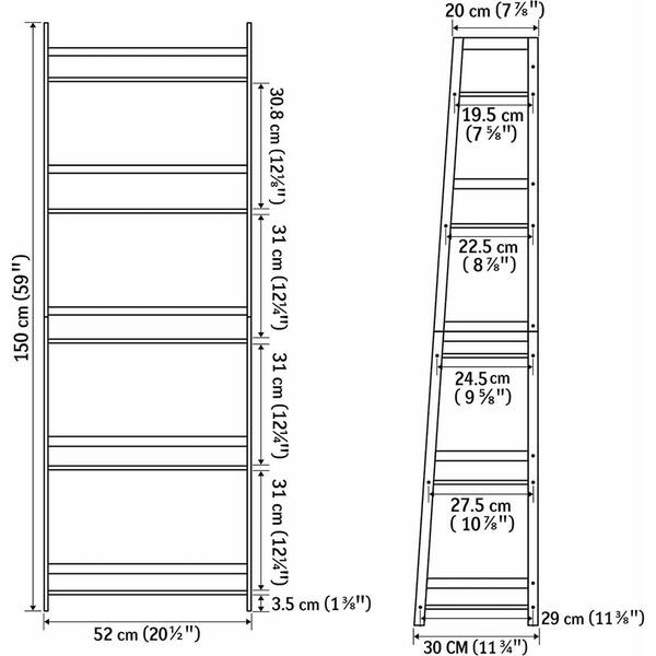 5-Tier White Wood Plant Stand Ladder Shelf Black Bookshelf Modern