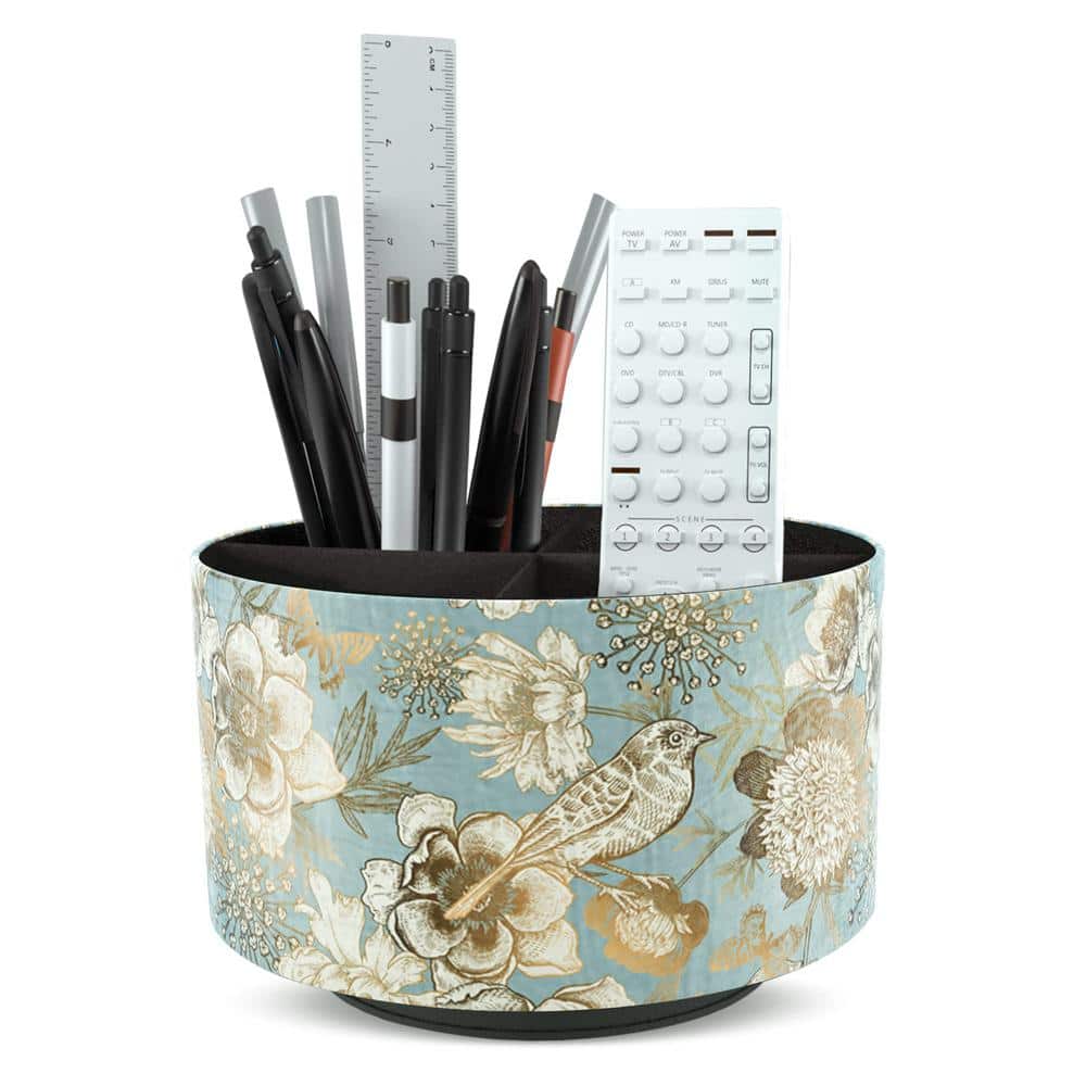 5.51 in. x 5.51 in. x 3.94 in. Round Leather Multi-Functional Desktop Organ