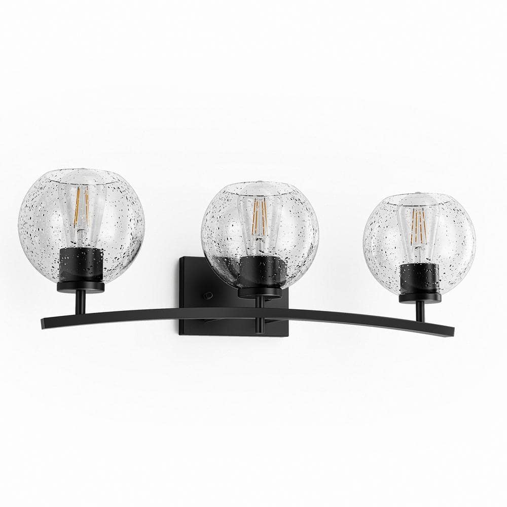 25 in. 3-Light Matte Black Vanity Light with Globe Clear Glass Shade for Bathroom No Bulbs Included price history on PriceWatchPro