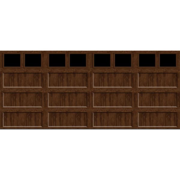Bridgeport Steel Extended Panel 16 ft. x 7 ft. Insulated 18.4 R-Value Walnut Garage Door with Plain Windows
