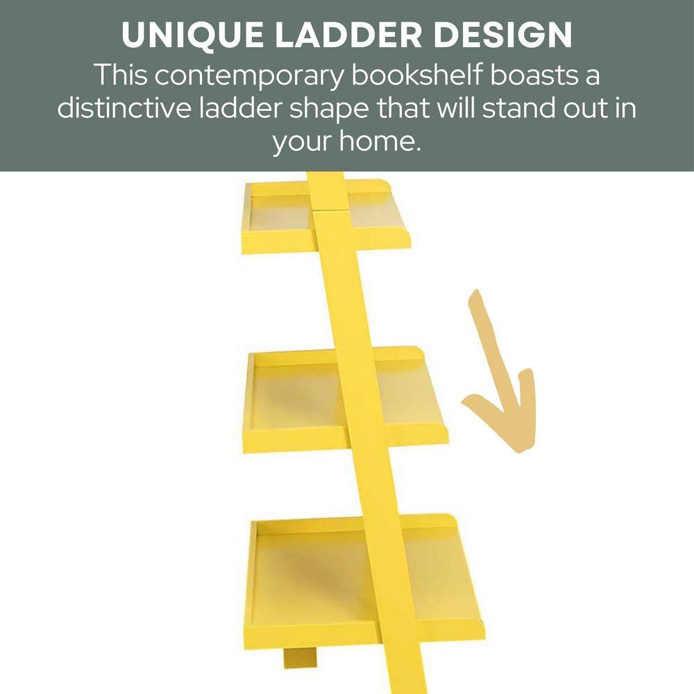 Sunshine Yellow Solid Pine and Birch Veneer Ladder Bookshelf