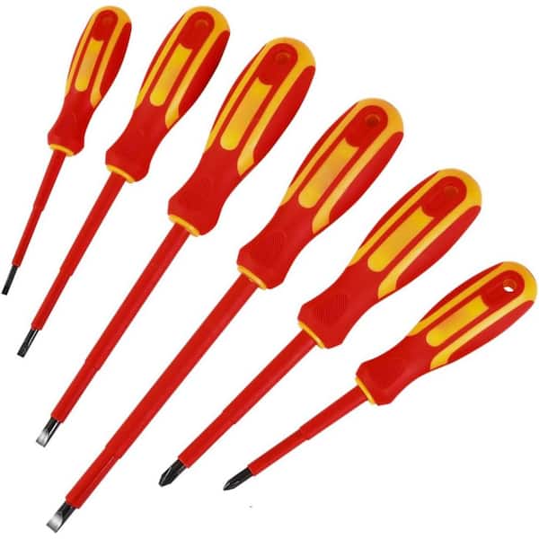 Insulated Screwdriver Set 6-Piece Magnetic Tip Electrician 1000-Volt VDE 4-Slotted 2-Phillips Durable Hand Tool