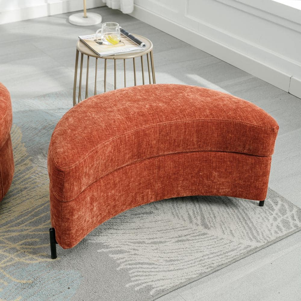 17.3H X 32.7 W X18.9D Terracotta Chenille Upholstered Half Crescent 