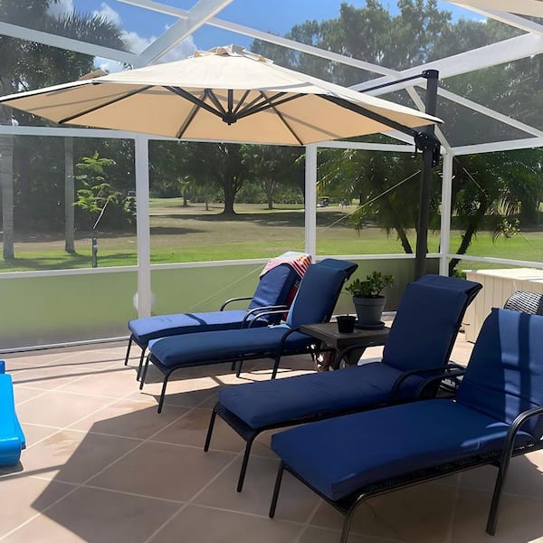 10 ft. Octagon Aluminum UV-Resistant Outdoor Cantilever Offset 360° Rotation Patio Umbrella with Base, Beige