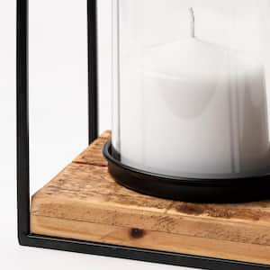 Leopold Set of Two Black Metal Wooden Base Table Candle Holders