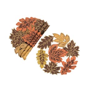 0.1 in. H x 16 in. W Round Autumn Leaves Embroidered Cutwork Placemats in Brown (Set of 4)