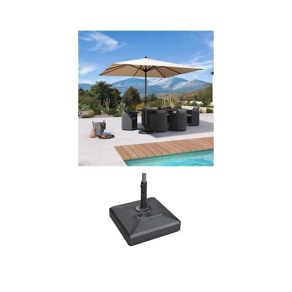 10 ft. Beige Patio Umbrella with Aluminum Frame and 154 lbs. Black Umbrella Base