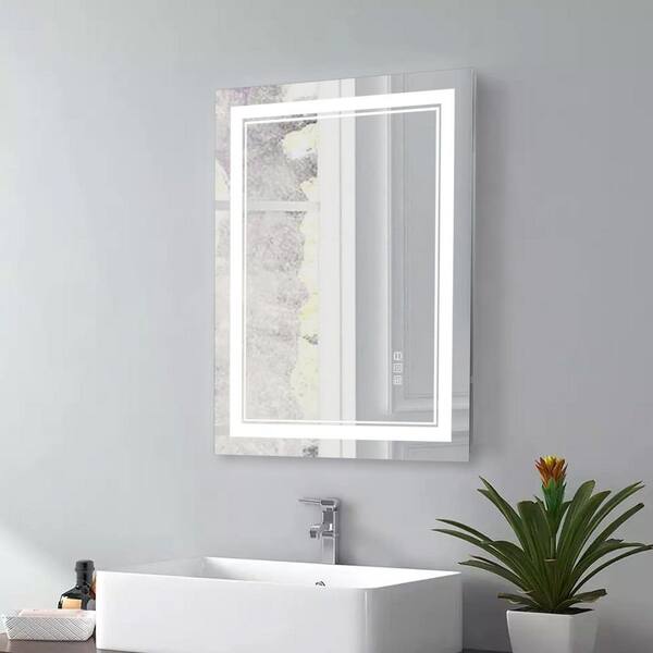 24 in. W 32 in. H Framed Telescopic Wall Mount Bathroom Makeup Mirror LED Lighted Bathroom in