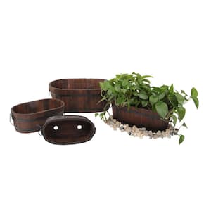 Barrel Style 18 in. W x 11 in. D x 7 in. H Oval Wooden Brown Planters (4-Pack)