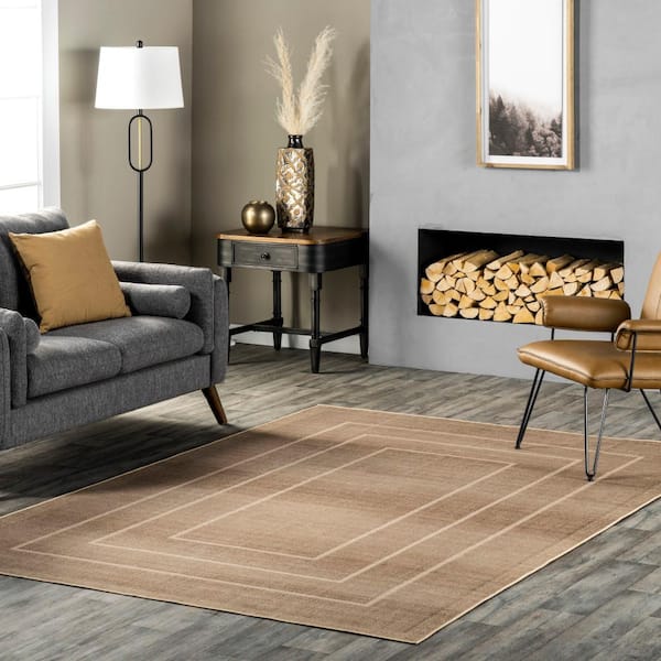 Madie Transitional Bordered Easy-Jute Machine Washable Natural 6 ft. x 9 ft. Area Rug