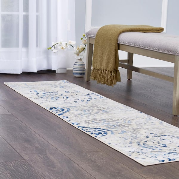 Melrose Audrey Ivory/Blue 2 ft. x 7 ft. Indoor Runner Rug