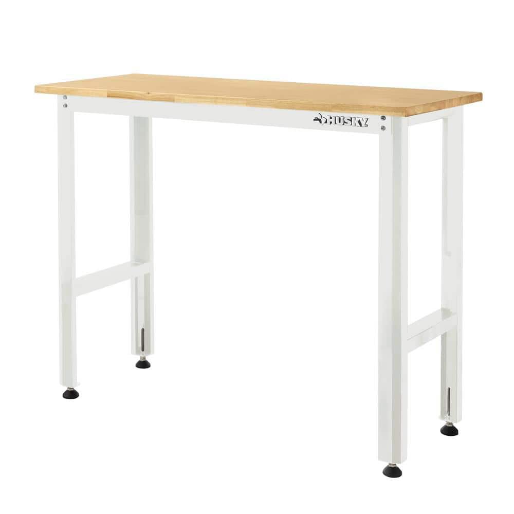 Ready-To-Assemble 48 in. W x 20 in. D Solid Wood Top Workbench in White