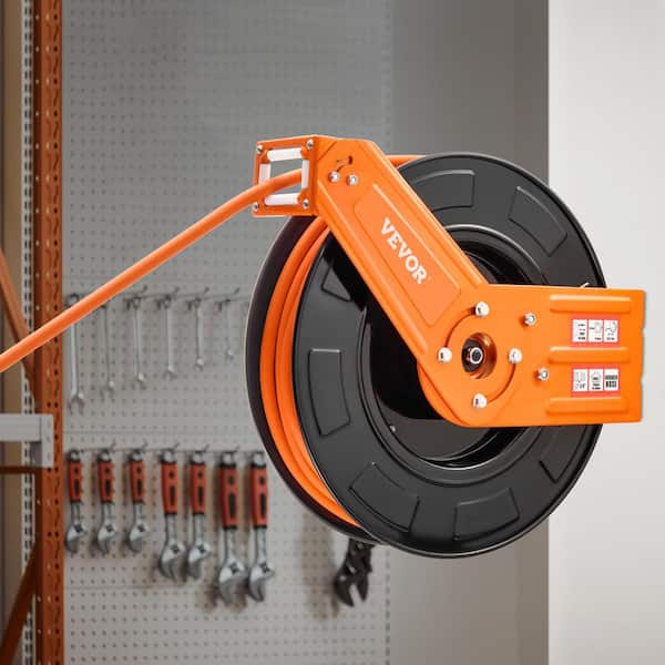 Retractable Air Hose Reel, 3/8IN. x 100FT. Rubber Air Hose Max 300PSI, with 5FT. Lead in, Ceiling/Wall Mount Steel Reel