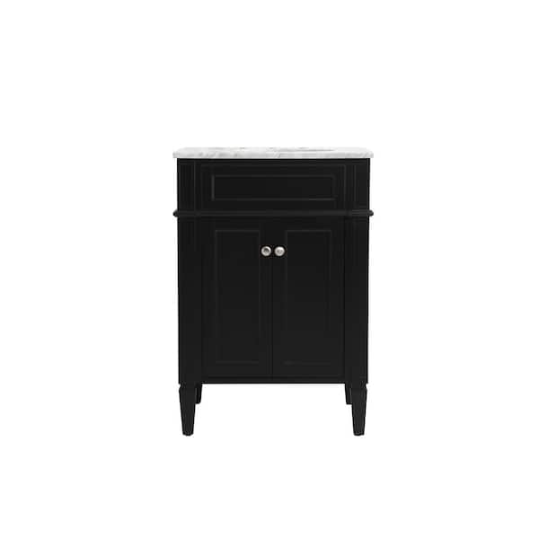 Unbranded Simply Living 24 in. W x 21.5 in. D x 35 in. H Bath Vanity in Black with Carrara White Marble Top