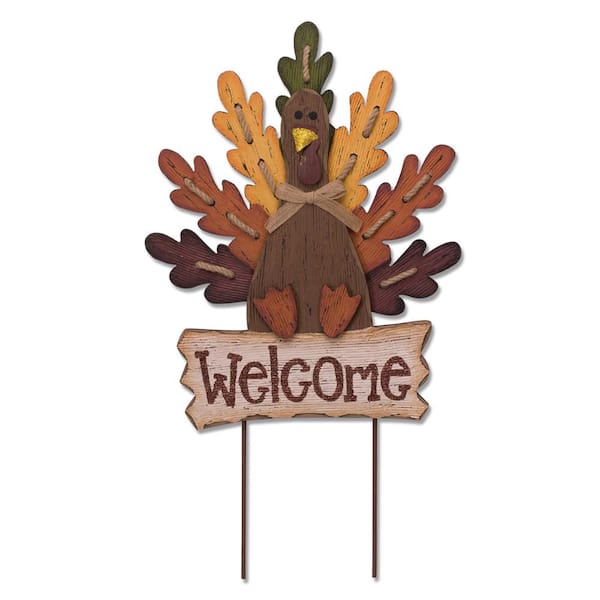 Glitzhome 23.62 in. H Burlap/Wooden Turkey Welcome Sign or Yard Stake