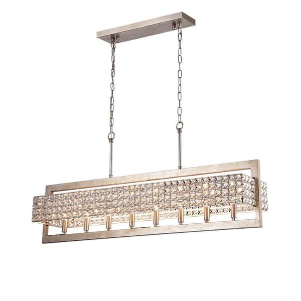 Marja 8-Light Beaded Rectangular Chandelier for Dining/Living Room, Kitchen Island - Antique Silver Finish