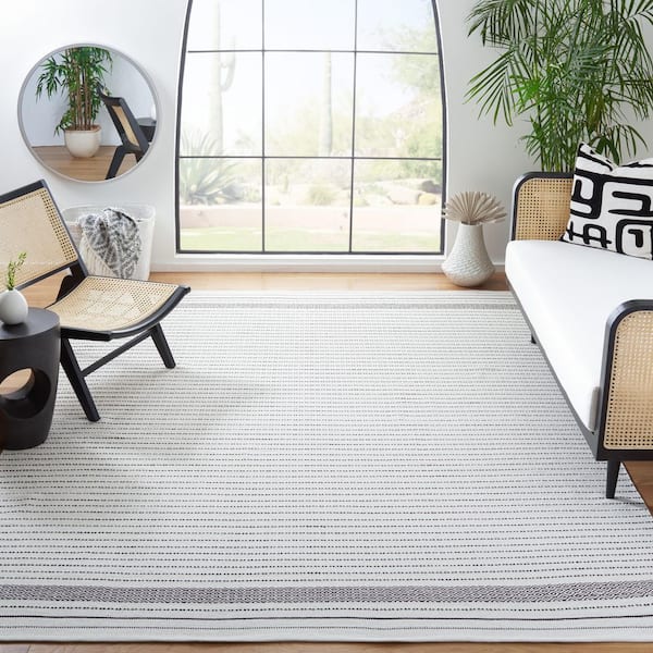 Kilim Ivory 9 ft. x 12 ft. Striped Solid Color Area Rug