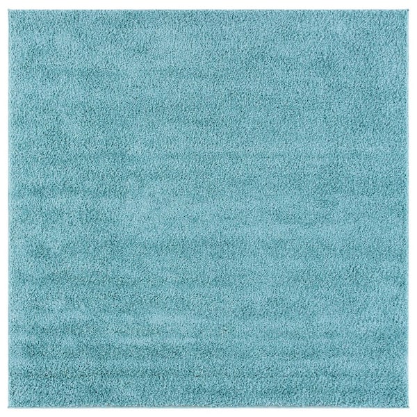 New York Shag Aqua 7 ft. x 7 ft. Machine Washable Solid Color Square Area Rug