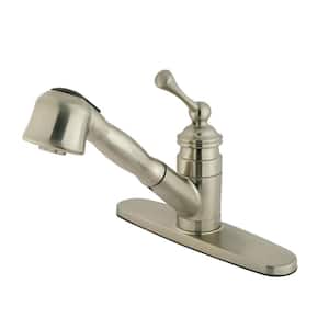 Vintage Single-Handle Deck Mount Pull Out Sprayer Kitchen Faucet with Deck Plate Included in Brushed Nickel