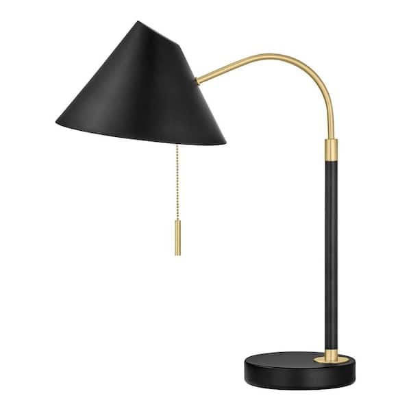 Hampton Bay Tramble 20 in. Black Metal Shade Table Lamp with Pull Chain Switch