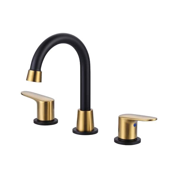WOWOW 8 in. Widespread Bathroom Sink Faucet with 2-Handles in Gold and Black