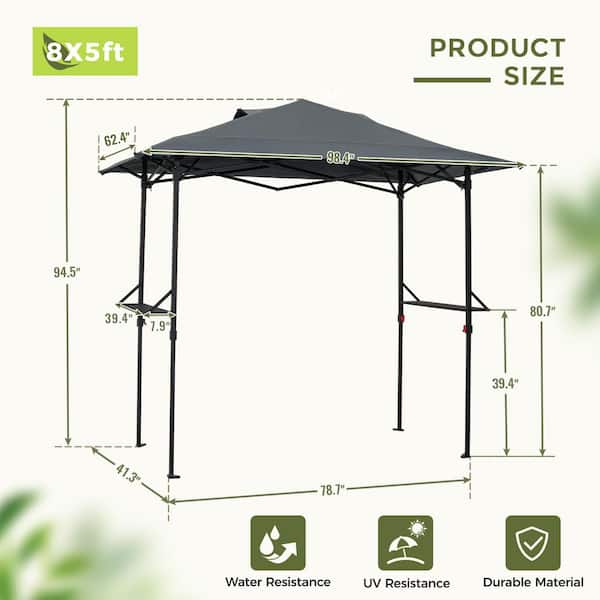 8 ft. x 5 ft. Portable BBQ Gazebo with Gray Canopy
