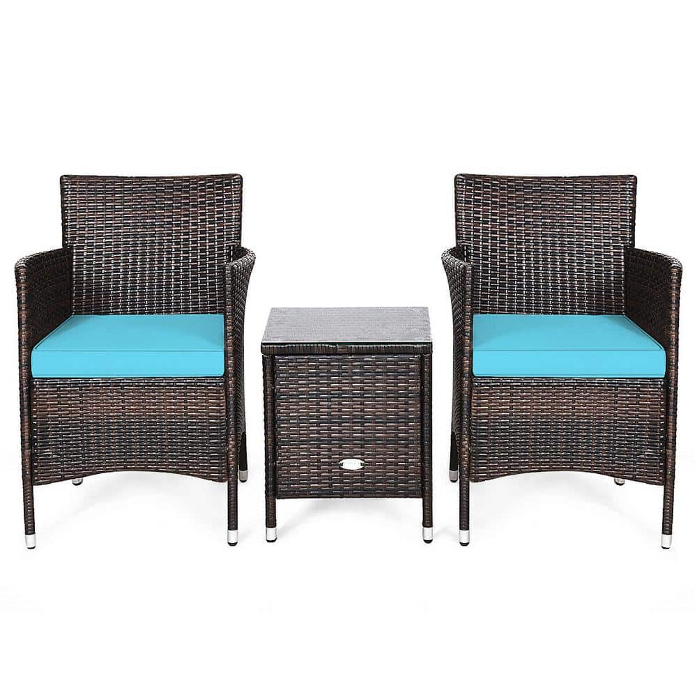 3-Piece PE Rattan Wicker Patio Conversation Set with Blue Cushions price history on PriceWatchPro