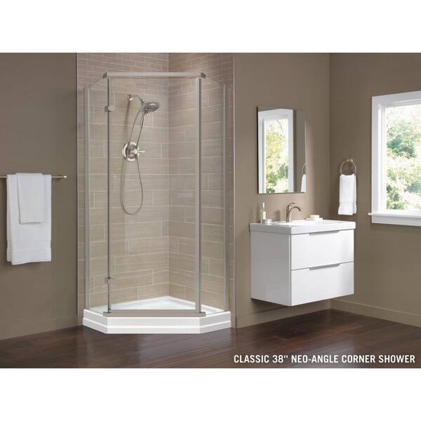 38-1/2 in. x 38-1/2 in. Neo-Angle Single Threshold Corner Shower Base in White 38-1/2 in. x 38-1/2 in. Neo-Angle Single Threshold Corner Shower Base in White