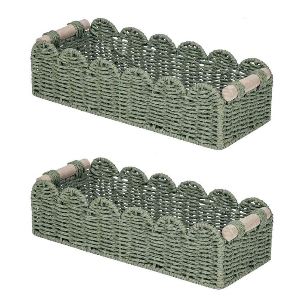 2-Pack Green Wicker Bathroom Basket Organizer with Handle, Toilet Tank Paper Storage Baskets for Countertop price history on PriceWatchPro