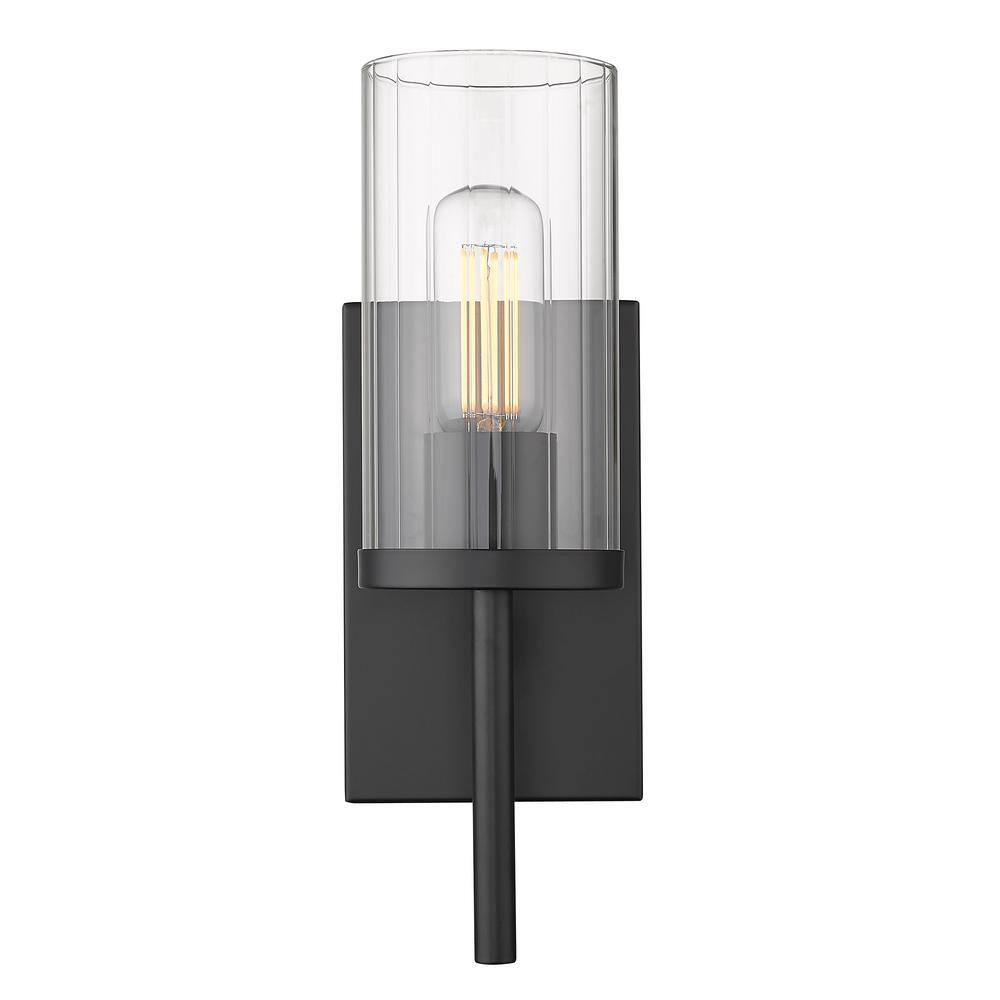 Matte Black Ribbed Glass Transitional Wall Sconce