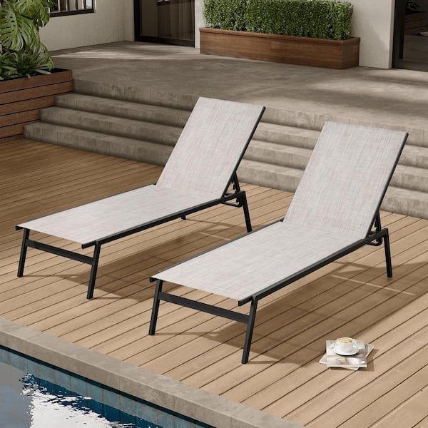 Crestlive Products 2-Piece Stackable Metal Outdoor Chaise Lounge with Adjustable Backrest in Beige